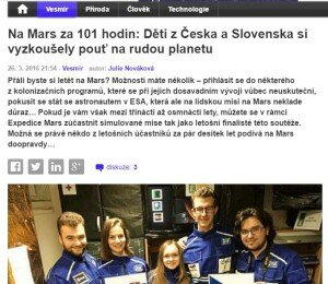 Na Mars za 101 hodin: Děti z Česka a Slovenska si vyzkoušely pouť na rudou planetu
